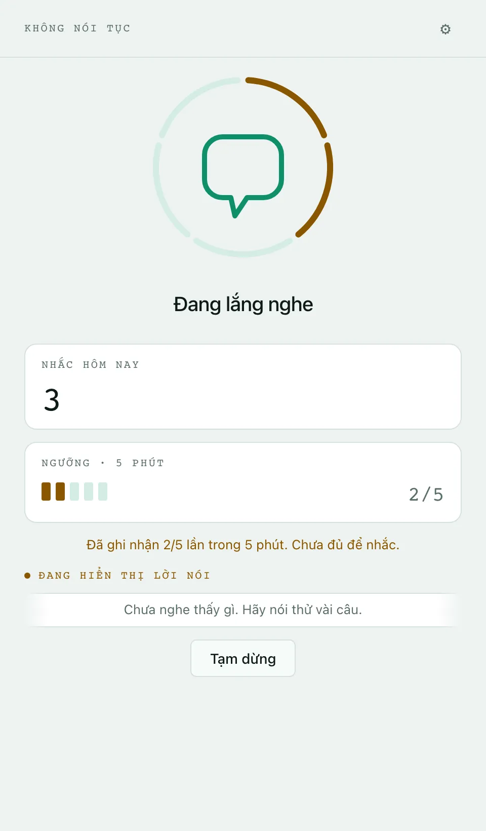 Vạch ngưỡng đang đếm, hiển thị 0/5 trong 5 phút